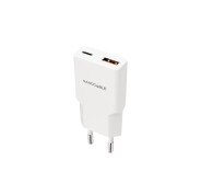 Nanocable Cargador de Pared USB-C/PD + USB-A/QC 25W - Color Blanco