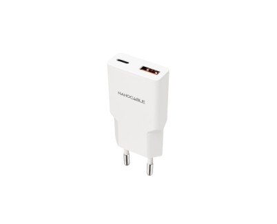 Nanocable Cargador de Pared USB-C/PD + USB-A/QC 25W - Color Blanco