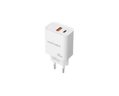 Nanocable Cargador de Pared USB-C/PD + USB-A/QC 30W - Color Blanco
