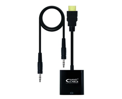 Nanocable Conversor HDMI a SVGA+audio - HDMI A/M-SVGA/H+Jack 3.5/H - 10cm+1.0m - Color Negro