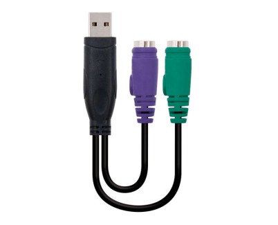 Nanocable Conversor PS/2(teclado+rat&oacute;n) a USB - Tipo 2xPS/2/H-A/M - 15cm - Color Negro