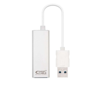 Nanocable Conversor USB 3.0 a Ethernet Gigabit 10/100/1000 Mbps - 15cm - Color Aluminio