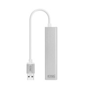 Nanocable Conversor USB 3.0 a Ethernet Gigabit + 3xUSB 3.0 - Aluminio - 15 cm - Color Plata