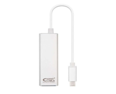 Nanocable Conversor USB-C a Ethernet Gigabit 10/100/1000 Mbps - 15 cm - Color Aluminio