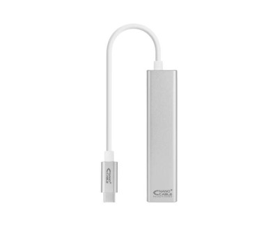 Nanocable Conversor USB-C a Ethernet Gigabit + 3xUSB 3.0 - Aluminio - 15 cm - Color Plata