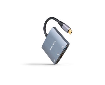 Nanocable Conversor USB-C a HDMI, USB3.0 y USB-C PD - Color Gris