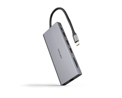 Nanocable HUB USB-C 12 en 1 - Conversor USB-C 3.1 a 3 x USB-A 3.2 + 3 x USB-C 3.2 + USB-C PD 100W + 2 x HDMI 4K@60Hz + DP 4K@60Hz + RJ45 + TF + SD + Audio Jack 3.5 - Aluminio - 18cm - Color Gris