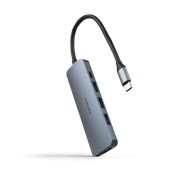 Nanocable HUB USB-C 5 en 1 - Conversor USB-C 3.1 a 3 x USB-A 3.0 + USB-C PD 100W + HDMI - Aluminio - 18cm - Color Gris