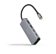 Nanocable HUB USB-C 6 en 1 - Conversor USB-C 3.2 GEN1 5G a 2 x USB-A + 2 x USB-C + HDMI + USB-C PD 100W - Aluminio - 15 cm - Color Gris