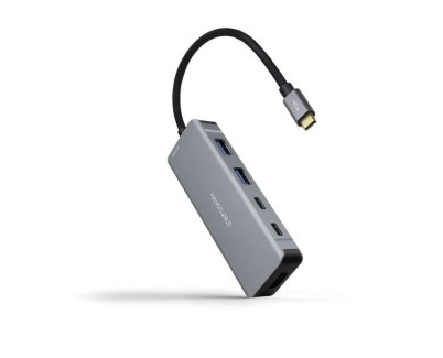 Nanocable HUB USB-C 6 en 1 - Conversor USB-C 3.2 GEN1 5G a 2 x USB-A + 2 x USB-C + HDMI + USB-C PD 100W - Aluminio - 15 cm - Color Gris