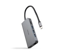 Nanocable HUB USB-C 8 en 1 - Conversor USB-C 3.1 a 3 x USB-A 3.0 + USB-C PD 100W + HDMI 4K@60Hz + RJ45 + TF + SD - Aluminio - 18cm - Color Gris
