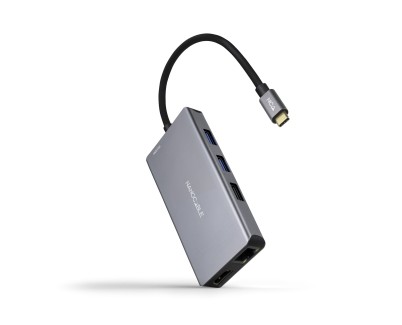 Nanocable HUB USB-C 9 en 1 -Conversor USB-C a 3 x USB-A + 2 x HDMI + RJ45 + TF + SD + USB-C PD 100W - Aluminio - 15cm - Color Gris