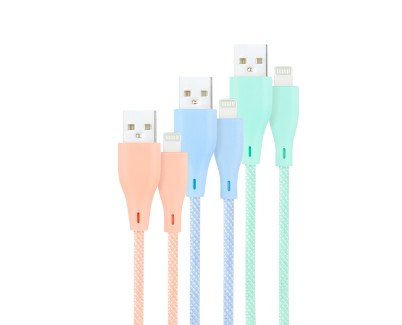 Nanocable Pack de 3 Cables Mallados USB-A Macho a Lightning Macho - Longitud 1m - Colores Pastel Rosa, Verde y Azul