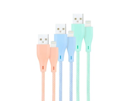 Nanocable Pack de 3 Cables Mallados USB-A Macho a Lightning Macho - Longitud 1m - Colores Pastel Rosa, Verde y Azul