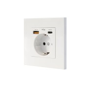 Nanocable Roseta Base de Enchufe de Pared Empotrable Tipo Schuko - 1xUSB-A QC 3.0, 1xUSB-C PD - 3.4A - Color Blanco