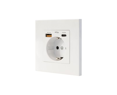Nanocable Roseta Base de Enchufe de Pared Empotrable Tipo Schuko - 1xUSB-A QC 3.0, 1xUSB-C PD - 3.4A - Color Blanco