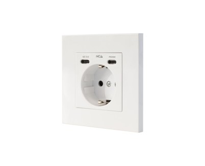 Nanocable Roseta Base de Enchufe de Pared Empotrable Tipo Schuko - 2xUSB-C PD - 3.4A - Color Blanco