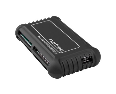 Natec Beetle Lector de Tarjetas All in One - SD/MMC (7 en 1), MS (3 en 1), MicroSD/T-Flash, M2, xD y CF - Recubrimiento de Goma - Color Negro
