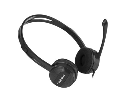 Natec Canary Go Auriculares Diadema con Microfono - MiniJack de 3,5 mm - Control de Volumen Integrado - Color Negro