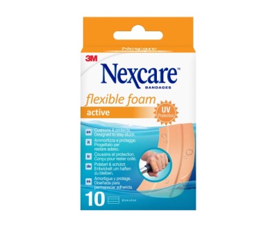 Nexcare Active Flexible Foam Pack de 10 Apositos para Heridas - 6x10cm - Transpirable - Resistente al Agua - Color Piel