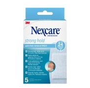 Nexcare Strong Hold Pack de 5 Apositos para Heridas - 50x101mm - Retirada Sin Dolor - Reposicionables - para Pieles Delicadas - Color Blanco