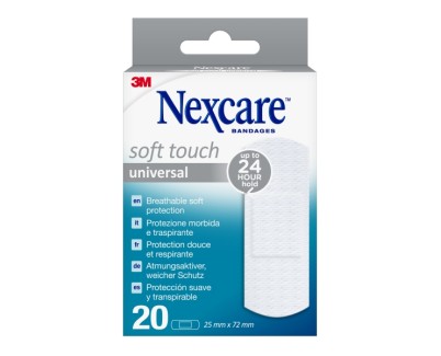 Nexcare Universal Soft Touch Pack de 20 Apositos para Heridas - 25x72mm - Transpirable - Tacto Agradable - Color Blanco