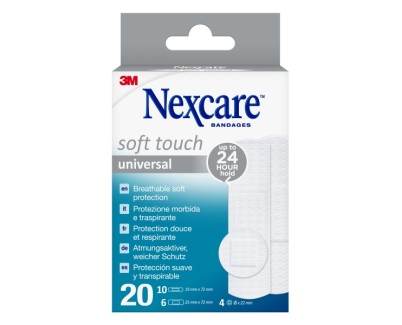 Nexcare Universal Soft Touch Pack de 20 Apositos Surtidos - Transpirable - Tacto Agradable - Color Blanco