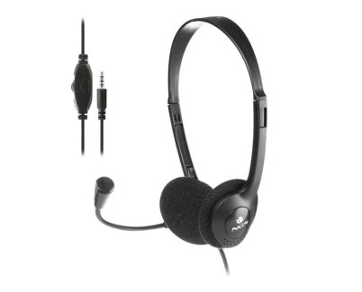 NGS Auriculares con Cable para Portatil - Microfono Ajustable - Diadema Ajustable - Control de Volumen - Conexion de Audio de 3.5mm - Color Negro