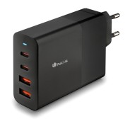 NGS Bud 100W Cargador GaN Universal de Pared 100W Ultrarapido - 2x USB-C PD & PPS, 2x USB-A QC 3.0 - Color Negro