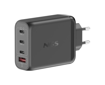 NGS Bud 140W Cargador GaN Universal de Pared 140W Ultrarapido - 3x USB-C PD & PPS, 1x USB-A QC 3.0 - Color Negro