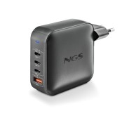 NGS Bud 160W Cargador GaN Universal de Pared 160W Ultrarapido - 3x USB-C PD & PPS, 1x USB-A QC 3.0 - Color Negro