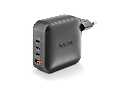 NGS Bud 160W Cargador GaN Universal de Pared 160W Ultrarapido - 3x USB-C PD & PPS, 1x USB-A QC 3.0 - Color Negro
