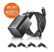 NGS BUD65W?AC Cargador GaN 65W para Portatiles Acer - USB C Power Delivery y PPS - 4 Conectores DC Incluidos - Cable USB C 1.5m 60W - Diseño Ultraportatil - Proteccion contra Sobrecalentamiento y Sobrecargas