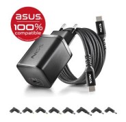 NGS BUD65W-AS Cargador GaN 65W para Portatiles ASUS - USB C Power Delivery y PPS - 8 Conectores DC Incluidos - Cable USB C 1.5 m 60W - Diseno Ultraportatil - Proteccion contra Sobrecargas y Sobrecalentamiento