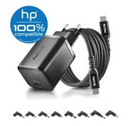 NGS BUD65W-H Cargador GaN 65W para Portatiles HP - USB C Power Delivery y PPS - 8 Conectores DC Incluidos - Cable USB C 1.5 m 60W - Diseno Ultraportatil - Proteccion contra Sobrecargas y Sobrecalentamiento