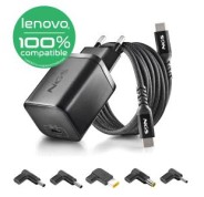 NGS BUD65W-L Cargador GaN 65W para Portatiles Lenovo - USB C Power Delivery y PPS - 5 Conectores DC Incluidos - Cable USB C 1.5 m 60W - Diseno Ultraportatil - Proteccion contra Sobrecargas y Sobrecalentamiento