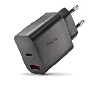 NGS ERA 30W Cargador de Pared Ultrarrapido GaN - 1 USB-C y 1 USB-A - Color Negro