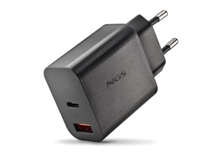 NGS ERA 30W Cargador de Pared Ultrarrapido GaN - 1 USB-C y 1 USB-A - Color Negro
