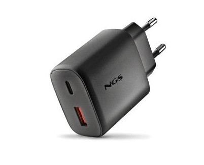 NGS ERA 45W Cargador de Pared Ultrarrapido GaN - 1 USB-C y 1 USB-A - Color Negro