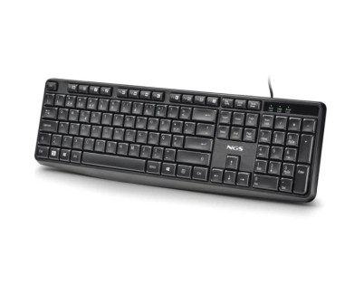 NGS Funky V4 Teclado USB - QWERTY Portugues - 12 Teclas Multimedia - Teclas de Membrana Silenciosas - Inclinacion Ajustable - Cable 1.5m - Color Negro