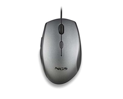 NGS Moth Gray Raton USB 1600dpi + Adaptador USB-A a USB-C - 5 Botones - Uso Diestro - Cable de 1.80m - Color Gris/Negro