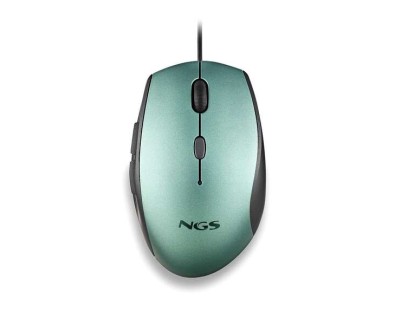 NGS Moth Ice Raton USB 1600dpi + Adaptador USB-A a USB-C - 5 Botones - Uso Diestro - Cable de 1.80m - Color Verde Metalizado/Negro
