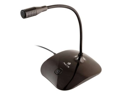 NGS MS115 Microfono de Escritorio Omnidireccional - Ajustable - Boton Mute - Cable de 1.50m - Jack 3.5mm - Color Negro
