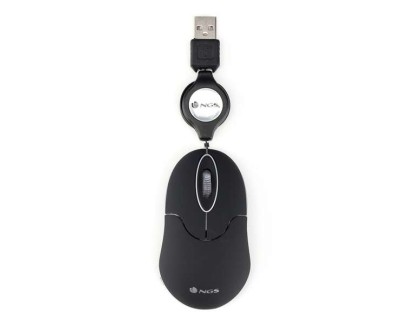 NGS Sin Raton USB 1000dpi - Cable Retractil - 3 Botones - Uso Ambidiestro - Color Negro