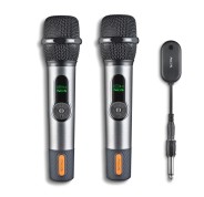 NGS SingerStar Duo Kit 2 Microfono Inalambrico Vocal - Tipo Dinamico - Sonido Potente y Claro - Entrada Jack 3.5 y Adaptador Jack 6.3 - Alcance hasta 15m - Autonomia hasta 30h - Color Negro