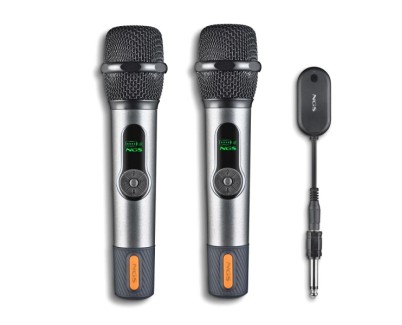 NGS SingerStar Duo Kit 2 Microfono Inalambrico Vocal - Tipo Dinamico - Sonido Potente y Claro - Entrada Jack 3.5 y Adaptador Jack 6.3 - Alcance hasta 15m - Autonomia hasta 30h - Color Negro