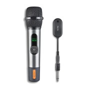NGS SingerStar Microfono Inalambrico Vocal - Tipo Dinamico - Sonido Potente y Claro - Entrada Jack 3.5 y Adaptador Jack 6.3 - Alcance hasta 15m - Autonomia hasta 30h - Color Negro
