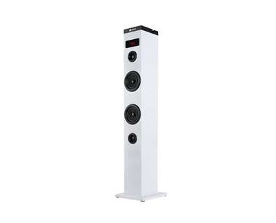 NGS Sky Charm Torre de Sonido Bluetooth 50W - Mando a Distancia - Pantalla LED - USB, Radio FM, Aux In y Entrada Optica TV - Carcasa de Madera - Color Blanco
