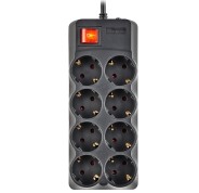 NGS Surge Pole 800 Regleta de Proteccion con 8 Shuckos - Hasta 10A - Cable de 1.50 m - Interruptor On/Off - Color Negro