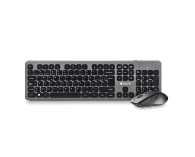 NGS Teclado y Raton Inalambricos de 2.4ghz - 12 Teclas Multimedia - Perfil Bajo - Color Gris/Negro